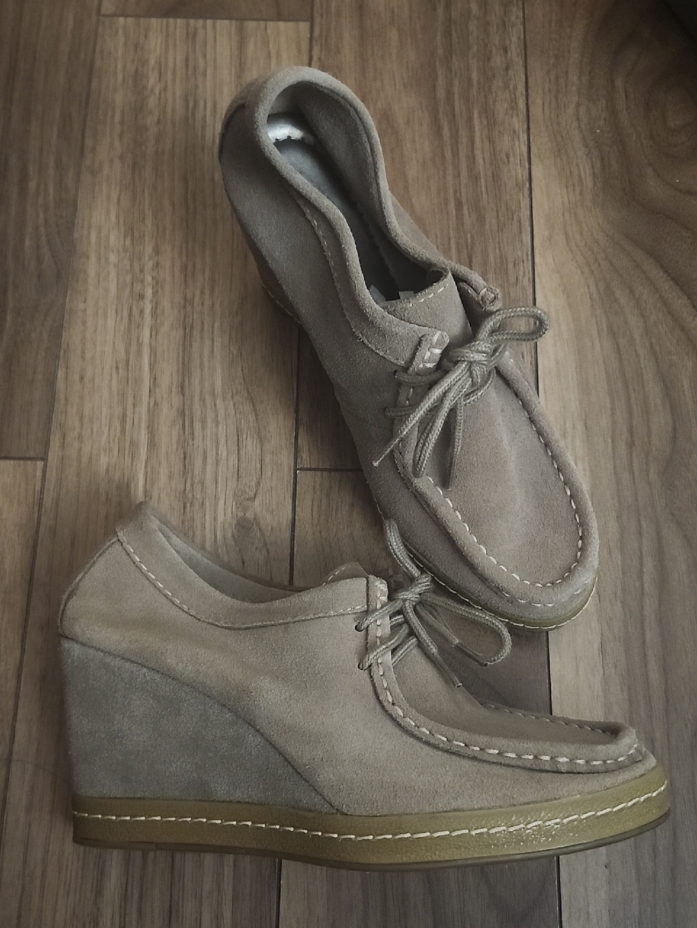 Hush Puppies Wedge Suede Lace-Up Women's Shoes in Taupe